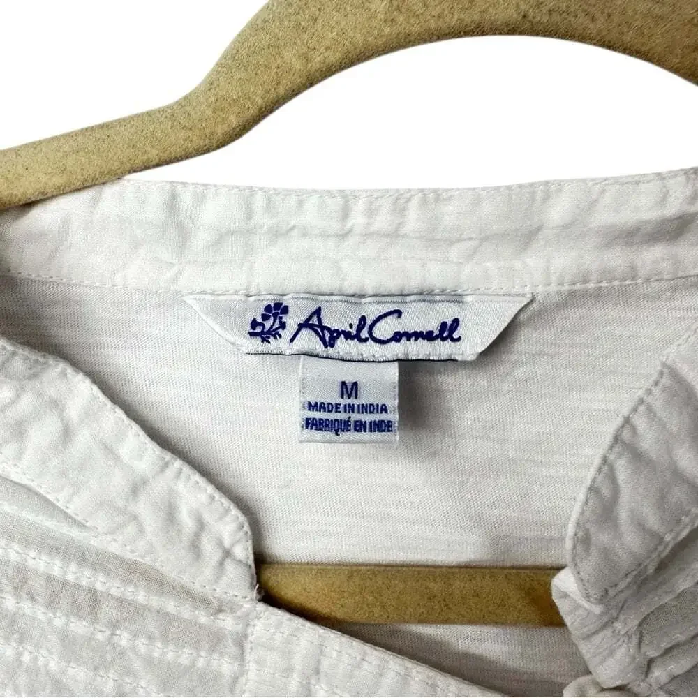 April Cornell White 100% Cotton Dress Size M Sleeveless Mandarin Collar Summer